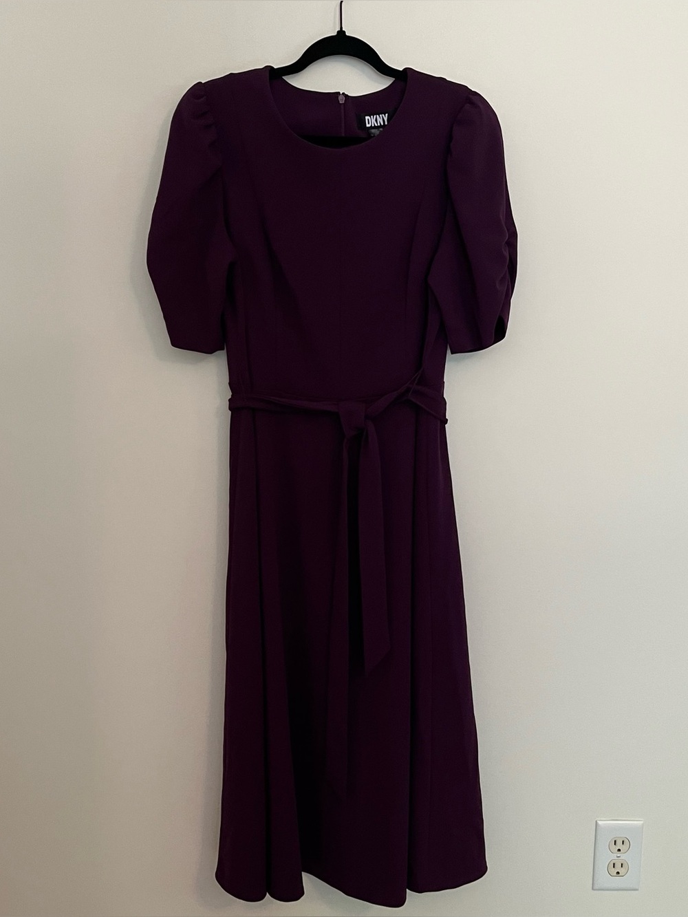 DKNY fit and flare gathered short sleeve belted dress 12